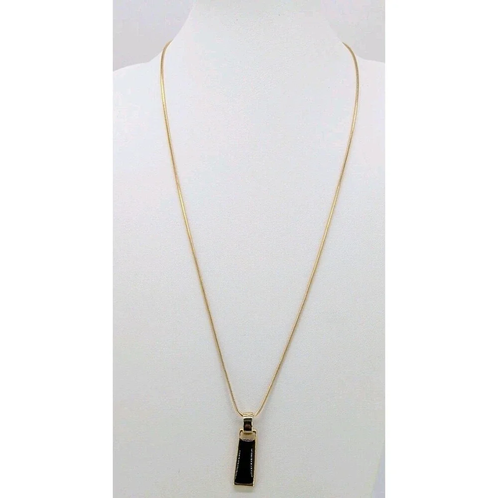 Vintage Signed WORTHINGTON Goldtone Black Enamel dangle Pendant  15